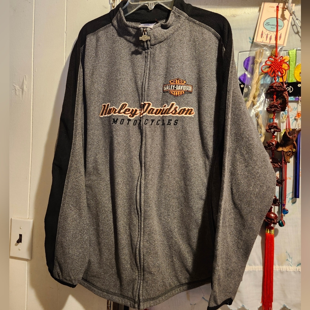 Harley-Davidson Gray and Black Zip-Up Jacket